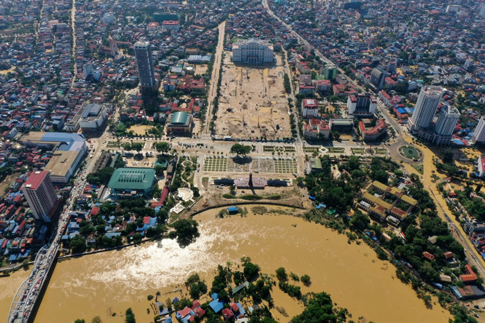 Nước đang rút dần ở Thái Nguyên. (Nguồn: Thái Nguyên News)