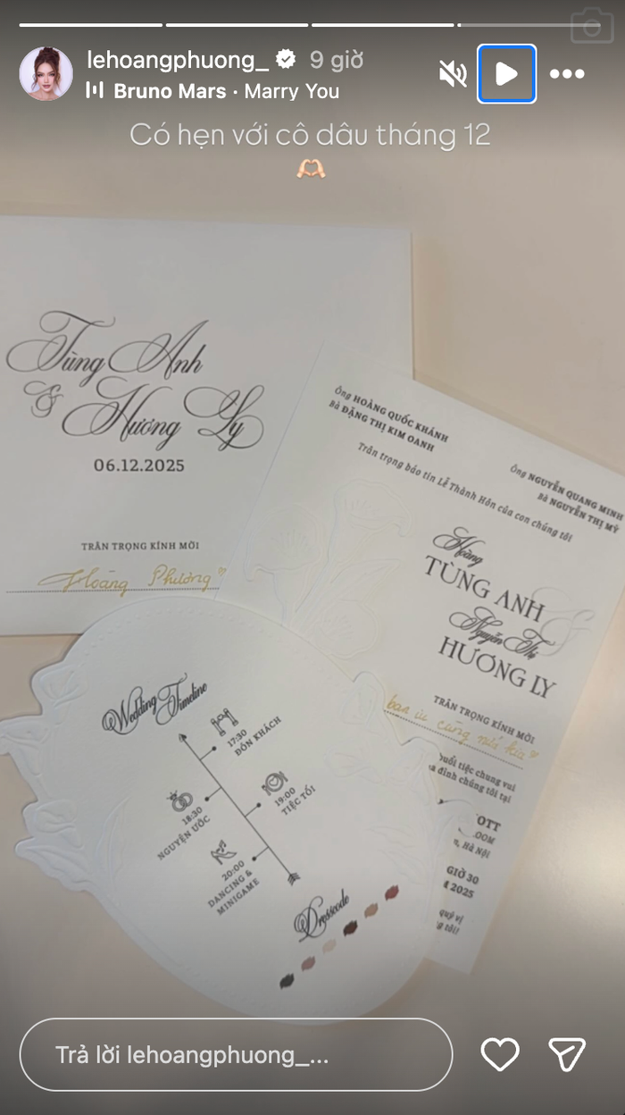 Lê Hoàng Phương là một trong những khách mời đầu tiên nhận được thiệp mời cưới của Á hậu Hương Ly và bạn trai doanh nhân. Ảnh: IGNV