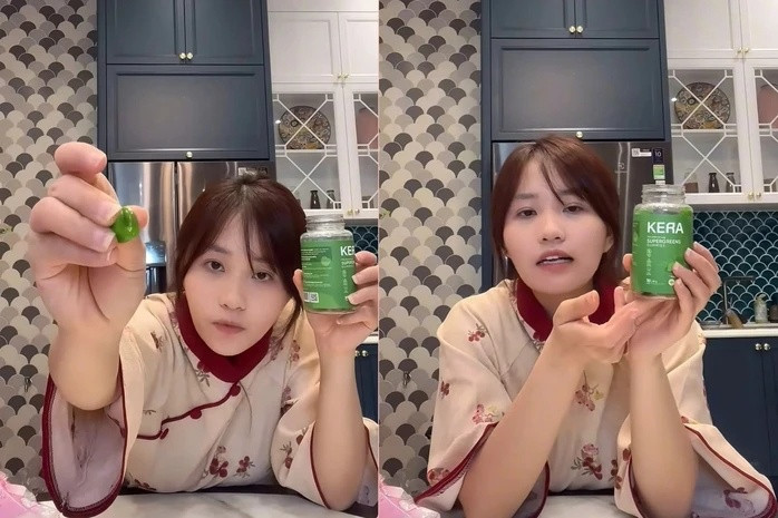 Phạm Thị Nhật Lệ - Chị gái Quang Linh Vlog trong một lần quảng cáo kẹo Kera.