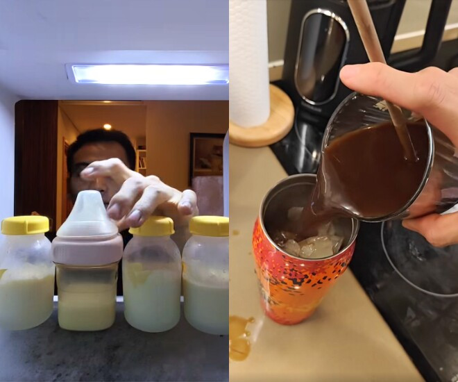 Tuấn Khôi - chồng H'Hen Niê dùng sữa của vợ để pha cà phê.