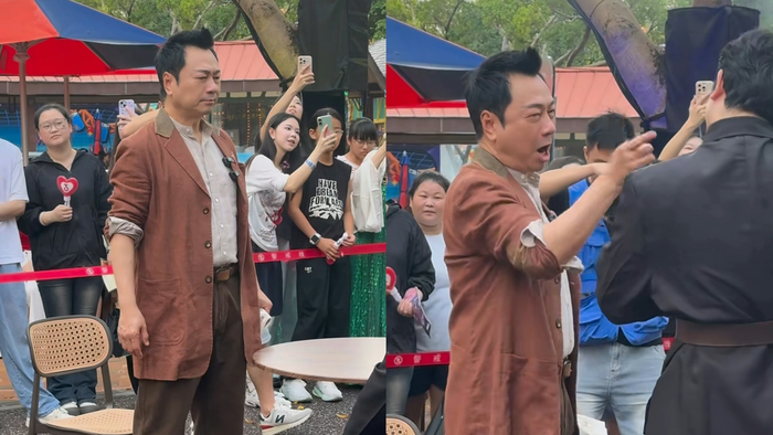 Hình ảnh 'ông hoàng truyền hình' một thời Lê Diệu Tường biểu diễn ở công viên. 