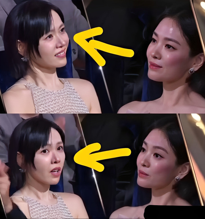 Khoảng khắc Song Hye Kyo phản ứng với chiến thắng của Son Ye Jin gây sốt (Ảnh: Sohu). 