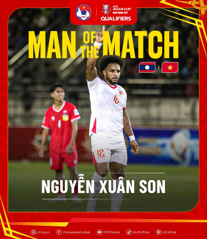 Nguyễn Xuân Son được chọn là Cầu thủ hay nhất trận đấu. Ảnh: VFF