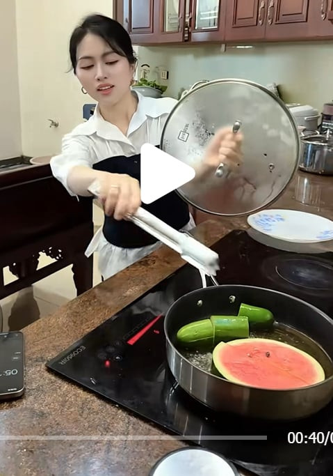 Khoảnh khắc con dâu bà chủ Thẩm mỹ viện Mailisa nấu ăn bằng bếp điện 15 triệu. Ảnh chụp màn hình