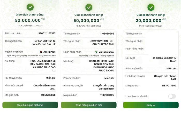 Hoài Lâm công bố hình ảnh giao dịch chuyển khoản. Ảnh: FBNV