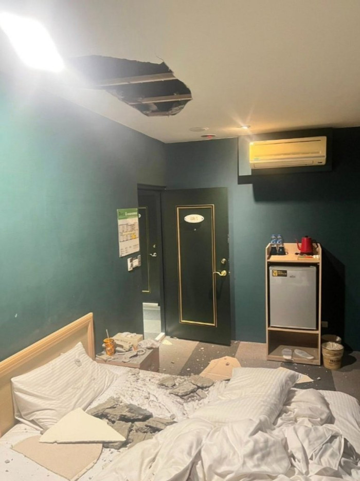Kinh hoàng trần phòng khách sạn sập giữa đêm, bê tông rơi trúng khách khi đang nghỉ ngơi Ảnh 1