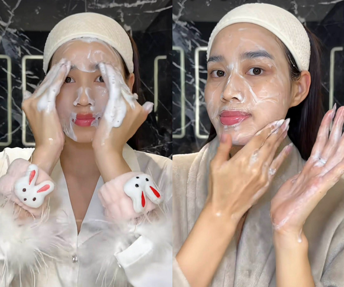 Đỗ Thị Hà làm sạch da chuyên sâu với sữa rửa mặt 200 nghìn đồng. Ảnh chụp màn hình