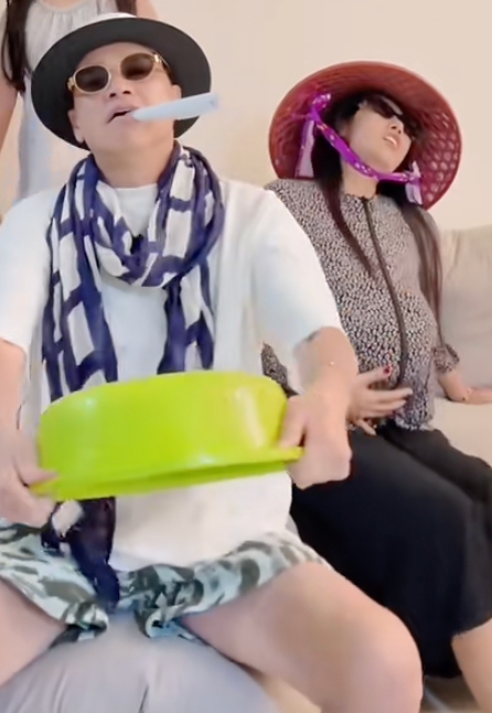 Hình ảnh vợ nghệ sĩ Quang Minh chỉ là tái hiện lại khoảnh khắc vui nhộn để 'đu trend'.