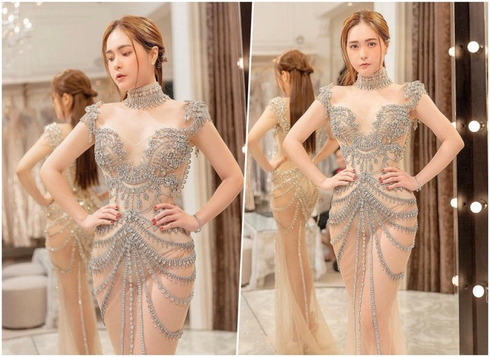 Đoàn Di Băng từng nhận về nhiều bàn luận trái chiều khi mặc chiếc váy đính kết cầu kỳ, xuyên thấu. (Ảnh FBNV)