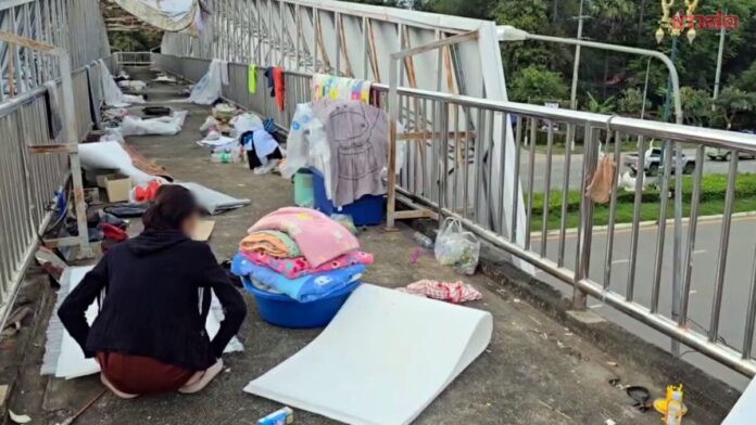 Cặp vợ chồng lấy cầu vượt làm nhà ở suốt 3 tháng, phơi quần áo tràn lan hai bên Ảnh 1