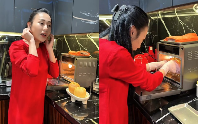 Phương Oanh thường xuyên sử dụng nồi chiên hấp để chế biến món ăn. Ảnh chụp màn hình