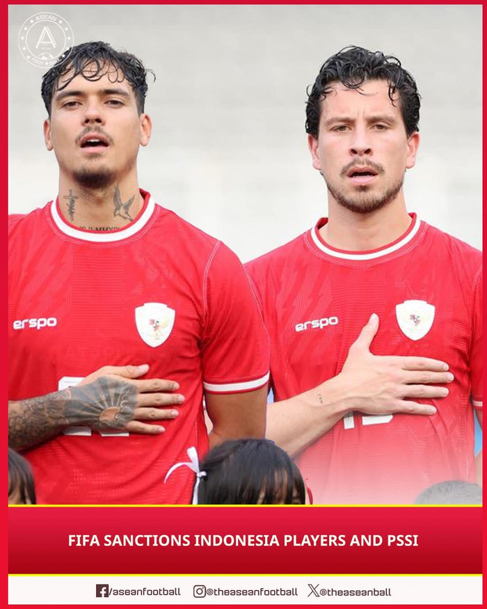 Liên đoàn Bóng đá Thế giới (FIFA) đã chính thức ra án phạt đối với hai cầu thủ nhập tịch của đội tuyển Indonesia. Ảnh: Aseanfootball