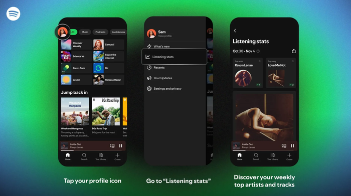Số liệu thống kê hàng tuần ít chi tiết hơn nhiều so với trải nghiệm Wrapped hàng năm của Spotify. (Nguồn: The Verge)