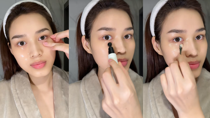 Hoa hậu Đỗ Thị Hà đã xây dựng chu trình chăm sóc vùng da mắt đặc biệt gồm 3 bước. Ảnh chụp màn hình