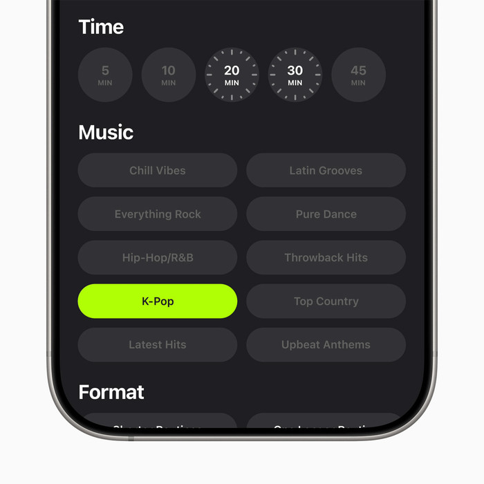Apple Fitness+ bổ sung thể loại nhạc K-Pop mới sẽ có sẵn trong nhiều loại hình tập luyện. Ảnh: Apple