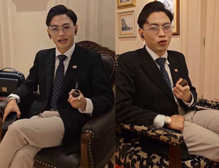 Nguyễn Văn Thiên lựa chọn kiểu tóc side part để hoàn thiện phong cách 'tổng tài'. Ảnh chụp màn hình