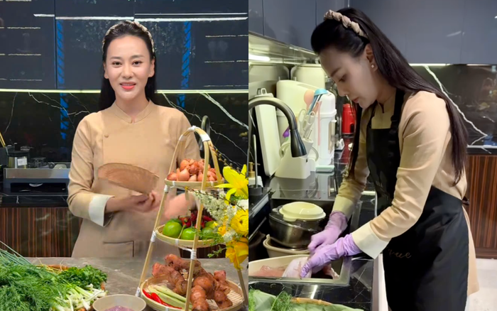 Phương Oanh được cho là gầy đi trông thấy trong video nấu ăn đang gây xôn xao cõi mạng. Ảnh chụp màn hình