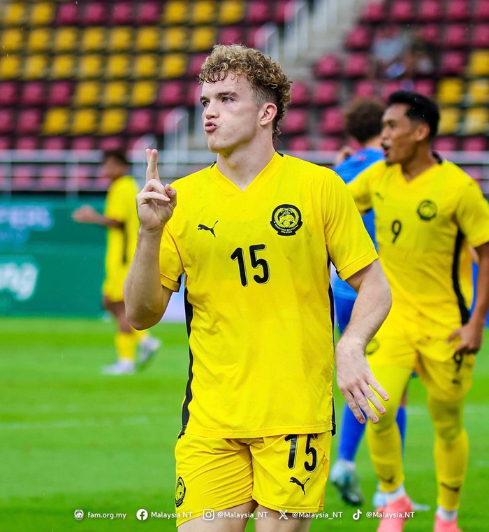 Chân sút nhập tịch Fergus Tierney sẽ có mặt tại bán kết SEA Games 33 sau khi Malaysia được đi tiếp. Ảnh: Malaysia NT