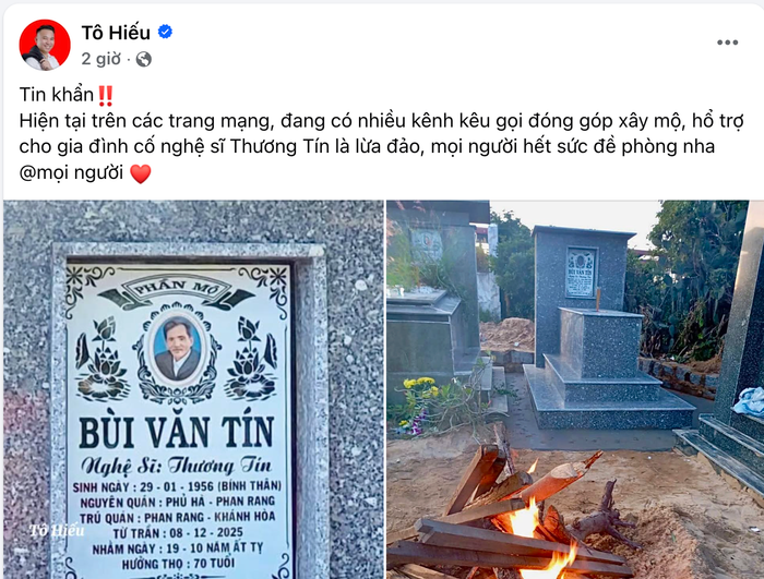 Nhạc sĩ Tô Hiếu - Người thân và cũng là đại diện cho gia đình cố nghệ sĩ Thương Tín vừa đăng tin khẩn đính chính.