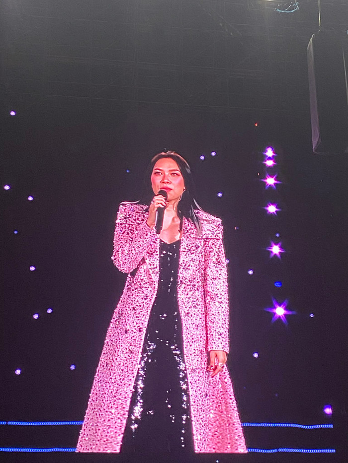 Trực tiếp live concert của Mỹ Tâm tại Hà Nội: 'Họa mi tóc nâu' quỳ gối cảm ơn bố mẹ ngay trên sân khấu Ảnh 2