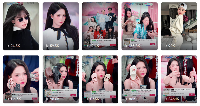 Ngọc Trinh thường xuyên đăng tải các video ngắn, gắn link mua sắm trực tiếp và tổ chức livestream bán hàng trên TikTok. Ảnh chụp màn hình