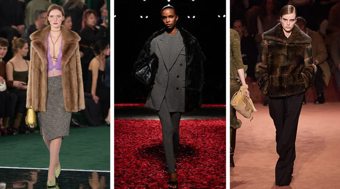 Mang hơi thở hoài niệm, áo khoác lông giả trở thành điểm nhấn đáng chú ý trong mùa mốt năm nay khi xuất hiện tại Gucci, Ferragamo và Fendi. Hướng đến tinh thần nữ tính, thanh lịch, những thiết kế mang cảm hứng vintage này dễ dàng phối cùng chân váy bút chì len và giày cao gót, hay quần legging dáng cigarette kết hợp blazer oversized. Ảnh: Harpers Bazaar