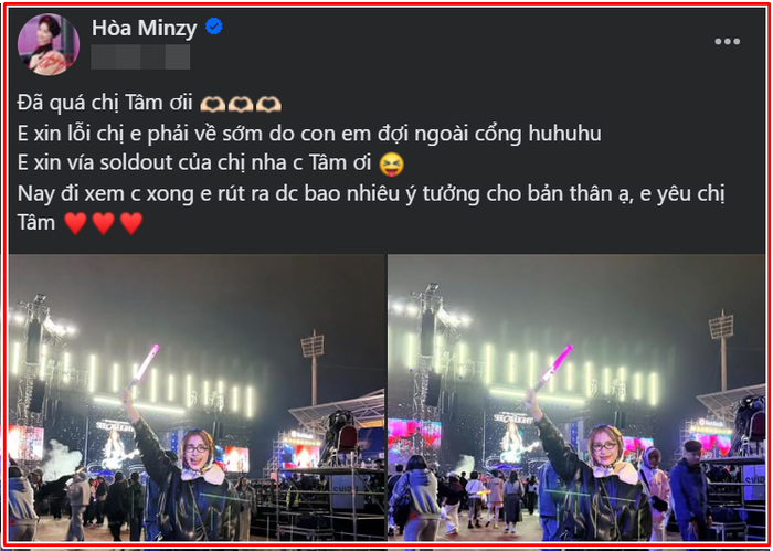 Hòa Minzy 'đăng đàn' xin lỗi Mỹ Tâm sau khi đi xem live concert Ảnh 2