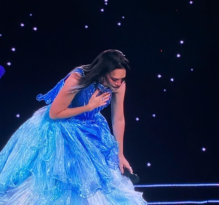 Mỹ Tâm cúi người sau khi gửi lời xin lỗi đến người dân sinh sống ở gần sân vận động Mỹ Đình