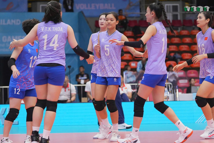Tuyển bóng chuyền nữ Việt Nam đã cho thấy sức mạnh vượt trội để thẳng tiến vào chung kết SEA Games 33 một cách thuyết phục. Ảnh: VFV