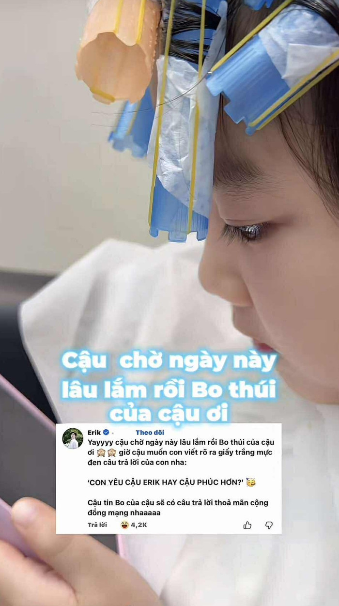 Con trai Hòa Minzy đọc bình luận từ 'chú Erik'. (Ảnh chụp màn hình)