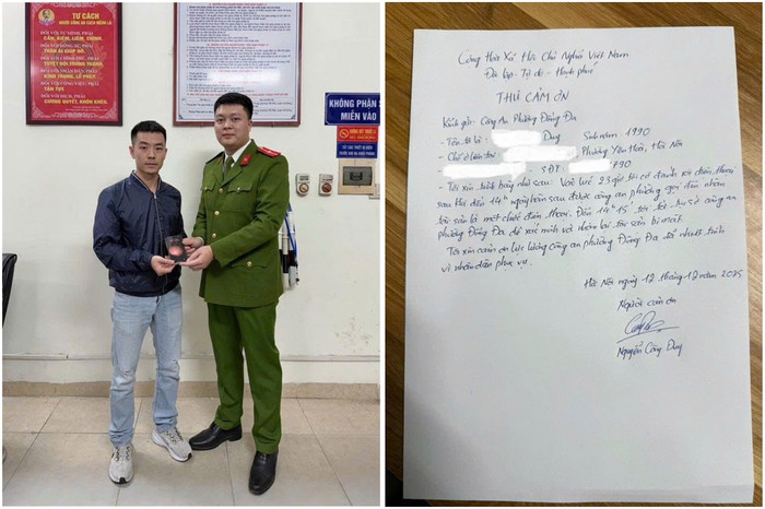 Anh Nguyễn Công Duy nhận lại tài sản và viết thư cảm ơn lực lượng chức năng. Ảnh: Công an TP Hà Nội