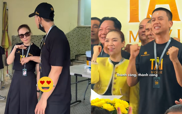 Mỹ Tâm và Mai Tài Phến vui vẻ tương tác, trò chuyện trong ngày đầu tiên khai máy dự án phim điện ảnh. Ảnh chụp màn hình