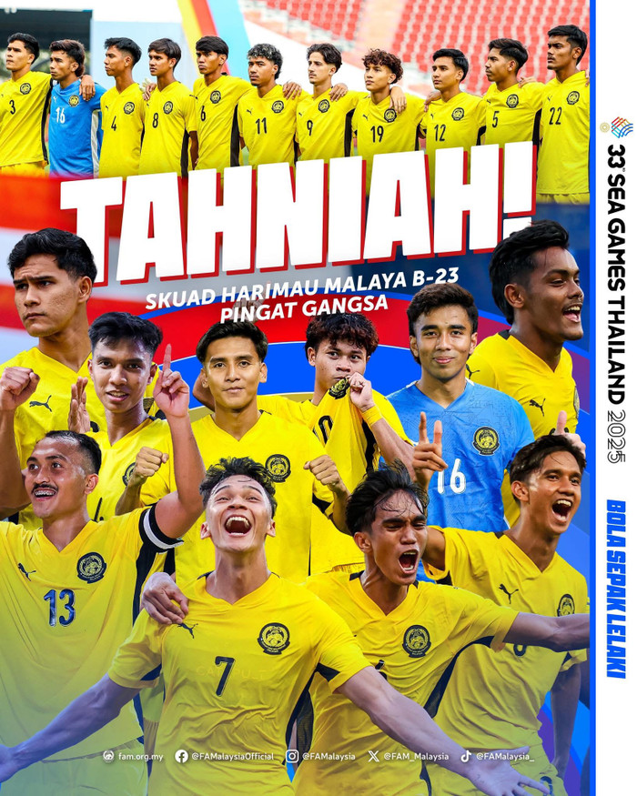 Trái với mọi dự đoán, Malaysia đã chơi xuất sắc để giành HCĐ bóng đá nam SEA Games 33. Ảnh: FAM