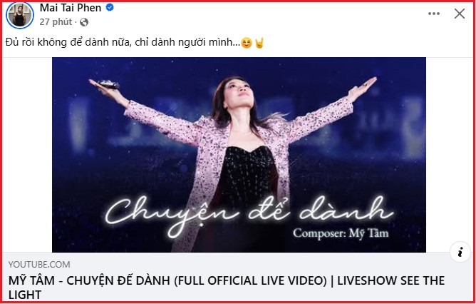 Chia sẻ mới nhất từ Mai Tài Phến, liên quan Mỹ Tâm.&nbsp;