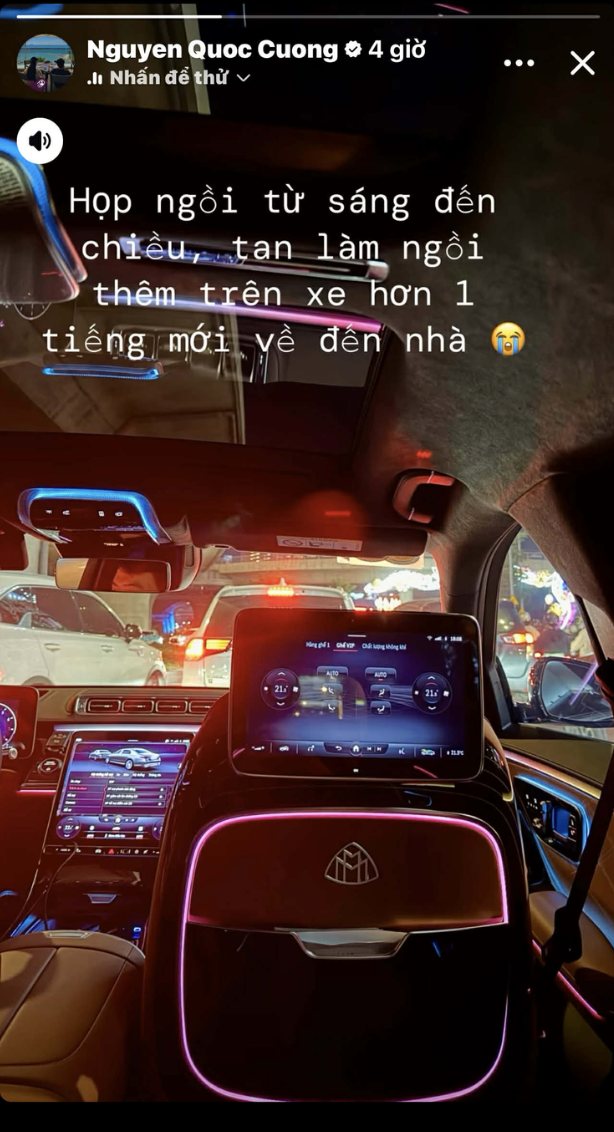 Doanh nhân Cường Đô La đăng tải dòng trạng thái đi làm về. (Ảnh: chụp màn hình)