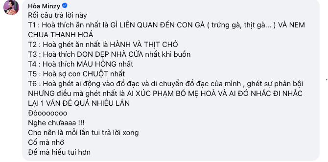 Hoà Minzy chia sẻ về 2 món ăn ghét nhất.