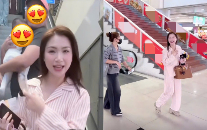 Hòa Minzy cười tươi rói, thoải mái trò chuyện với Ngọc Hân khi vô tình gặp nhau ở nơi công cộng. Ảnh chụp màn hình