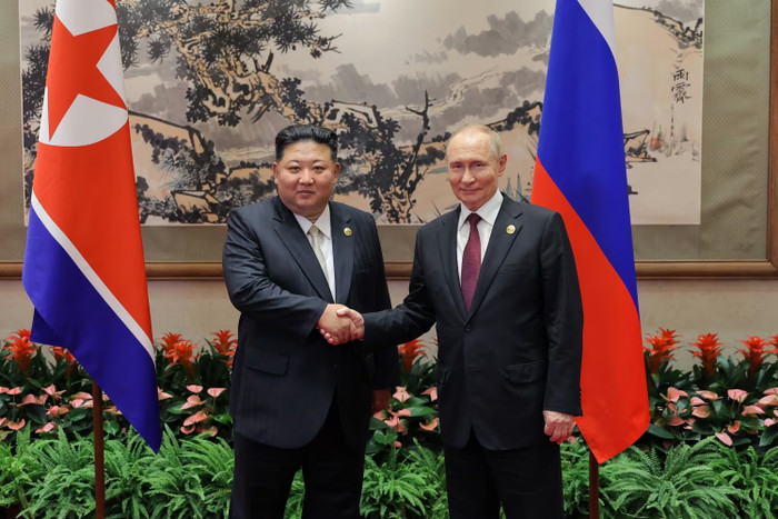 Ngày 3 tháng 9, nhà lãnh đạo Triều Tiên Kim Jong-un đã có cuộc hội đàm với Tổng thống Nga Vladimir Putin. Ảnh: Rodong Sinmun News1