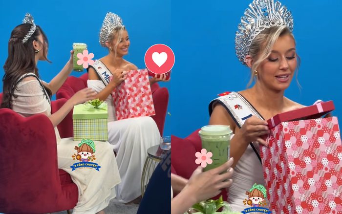 Tân Miss Cosmo bối rối khi nhiều lần nhận được nước ngọt. Ảnh: 8 Công Chuyện