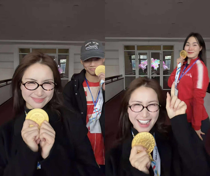 Hòa Minzy cùng các vận động viên tham gia SEA Games 33. Nữ ca sĩ hài hước khoe 'vàng' cuối năm. (Ảnh chụp màn hình)