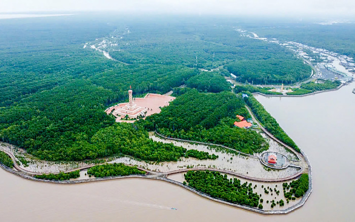 Cảnh quan rừng ngập mặn Cà Mau nhìn từ trên cao.