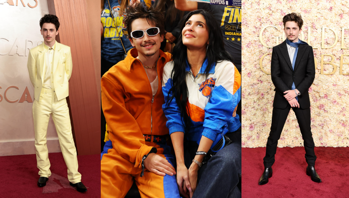 Gần như mỗi lần Timothée Chalamet, ngôi sao của Marty Supreme và A Complete Unknown xuất hiện trên thảm đỏ, bộ trang phục của anh đều gây bão mạng. Chẳng hạn như cặp set Chrome Hearts màu cam ton-sur-ton cùng bạn gái Kylie Jenner, hay bộ suit da màu vàng bơ của Givenchy mà anh diện tại Oscar năm nay. Ảnh: Harper’s Bazaar