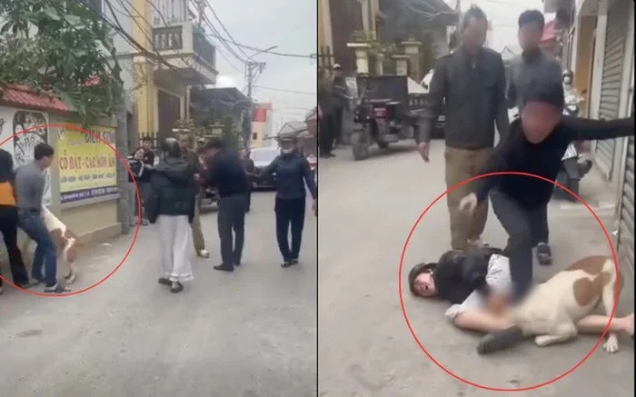 Người phụ nữ hoảng loạn, la hét khi bị con chó hung dữ tấn công. Ảnh cắt từ clip&nbsp;