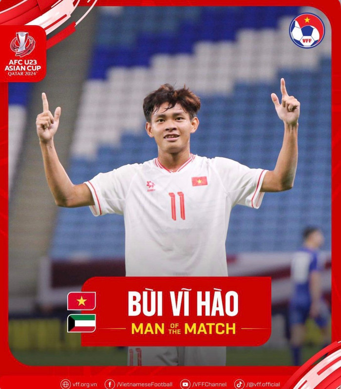 Cầu thủ trẻ hay nhất 2024 và từng chơi rất hay ở U23 châu Á 2024, Bùi Vĩ Hào được kỳ vọng sẽ giúp HLV Kim Sang Sik nâng cấp hàng công U23 Việt Nam tại VCK U23 châu Á 2026. Ảnh: VFF