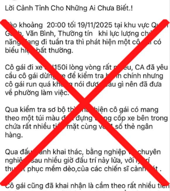 Nội dung sai sự thật mà người này đăng tải trên mạng xã hội. Ảnh: Công an TP Hà Nội