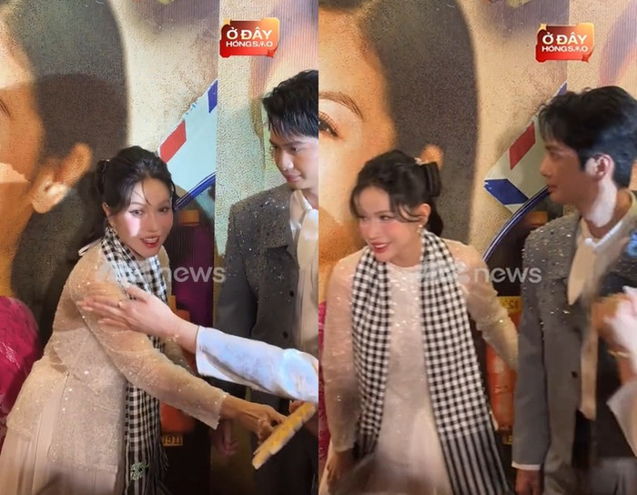 Huỳnh Phương đến chúc mừng đoàn phim, cũng như Khả Như khi tham gia diễn xuất trong dự án điện ảnh lần này. (Ảnh từ TikTok Ở đây hóng sao)