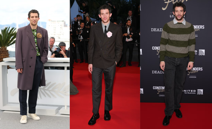Josh O'Connor khéo léo kết hợp nét cá tính riêng vào những bộ trang phục tưởng chừng như truyền thống. Với sự trợ giúp của nhà tạo mẫu Harry Lambert, anh đã chọn một chiếc áo họa tiết sặc sỡ từ Prada cho Liên hoan phim Cannes năm nay và kết hợp nó với một chiếc áo khoác ngoài màu tím cùng một chiếc trâm cài hoa. Ảnh: Harper’s Bazaar&nbsp;