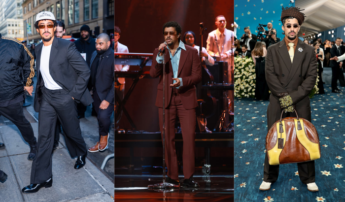 Bad Bunny biết cách phá vỡ những quy tắc may đo truyền thống hơn hầu hết mọi người, điều mà anh ấy đã chứng minh cả trên và ngoài thảm đỏ. Năm nay, trong một lần, anh ấy đã thay áo phông trắng bằng bộ vest màu xanh hải quân, rồi trong một lần khác lại phối áo blazer với quần short. Ảnh: Harper’s Bazaar&nbsp;