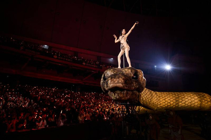 Nữ ca sĩ cưỡi con rắn khổng lồ dài 30 mét trên sân khấu, hàng nghìn khán giả 'xanh mặt' Ảnh 3