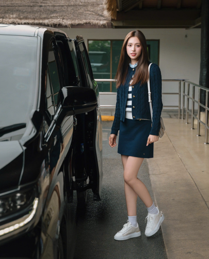 Bên cạnh sự phóng khoáng mang màu sắc Y2K, Tiểu Vy còn ghi điểm với gu Preppy Chic, phong cách thanh lịch kiểu học đường đang thịnh hành. Cô ưa chuộng layering thông minh cùng cardigan, áo len, áo sơ mi có cổ, kết hợp khéo léo để tổng thể vừa trang nhã, vừa trẻ trung. Ảnh: FBNV
